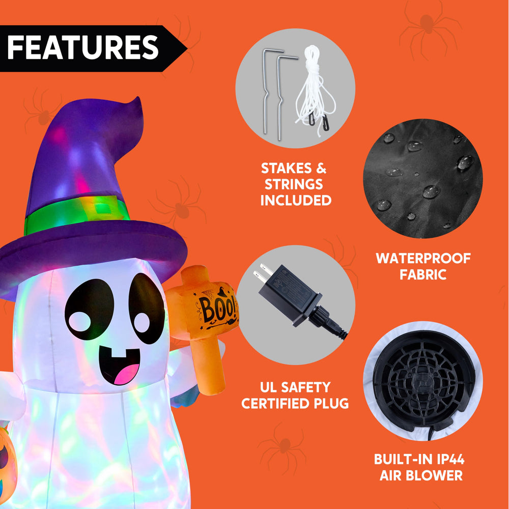 Back view of Joiedomi Halloween inflatable ghost showing built-in sandbags