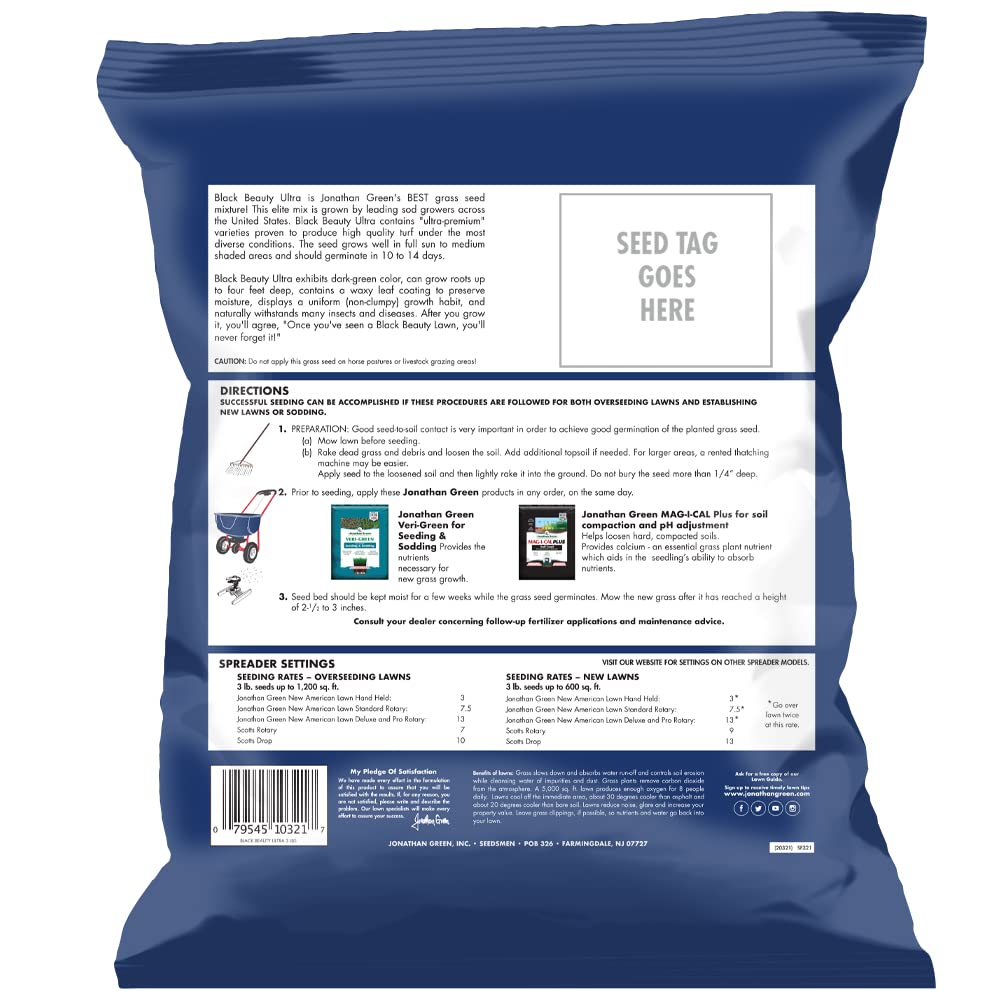 Back view of Jonathan Green Black Beauty Ultra Grass Seed Mix packaging