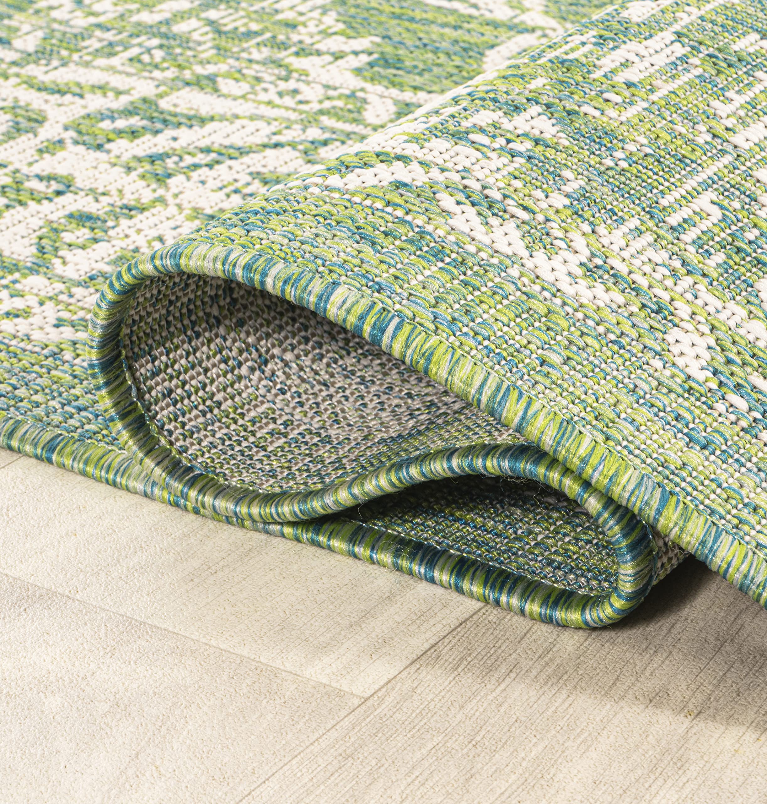 Back view of JONATHAN Y Weave Floral Runner Rug showing its durability