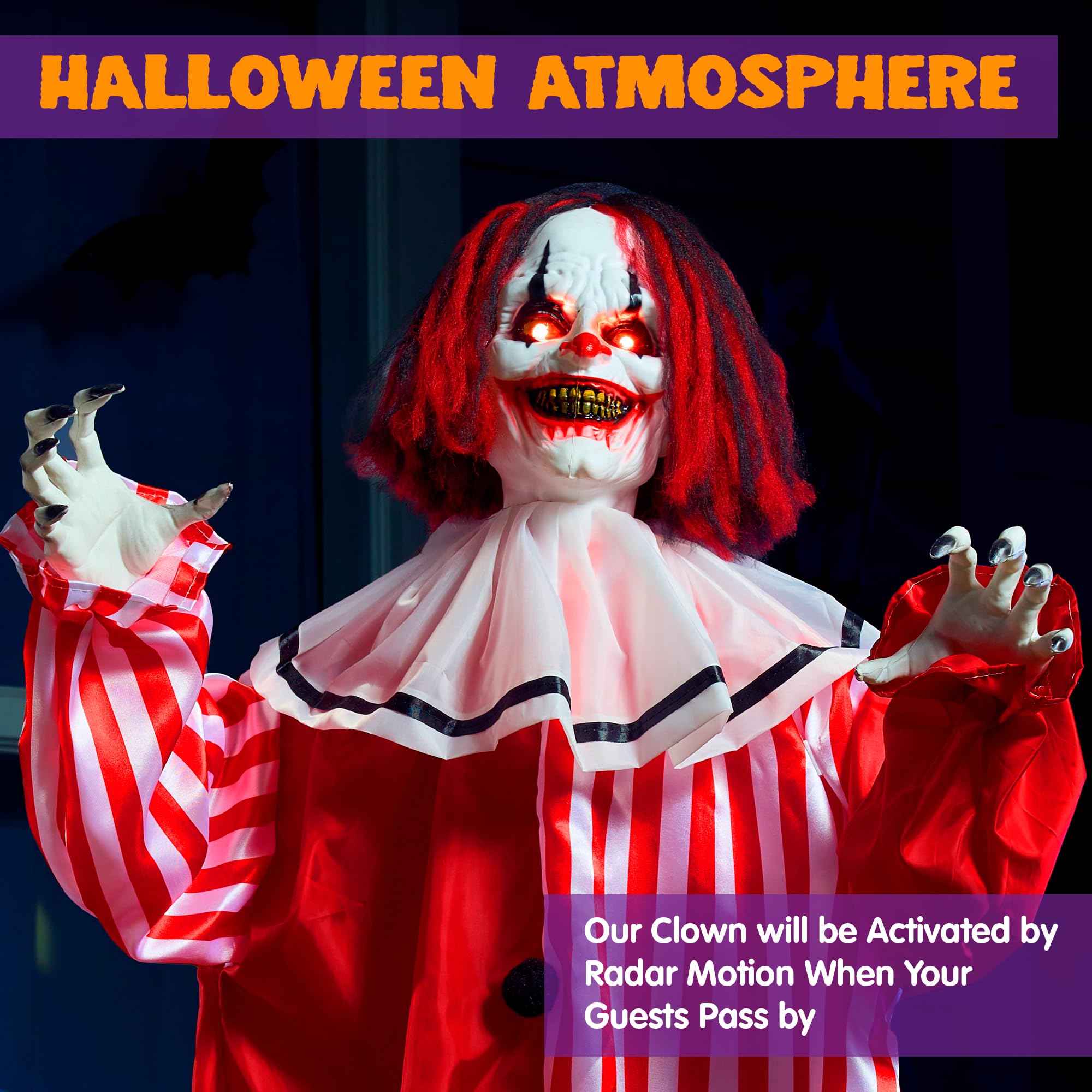 Back view of JOYIN 67-inch Scary Clown showing adjustable stand