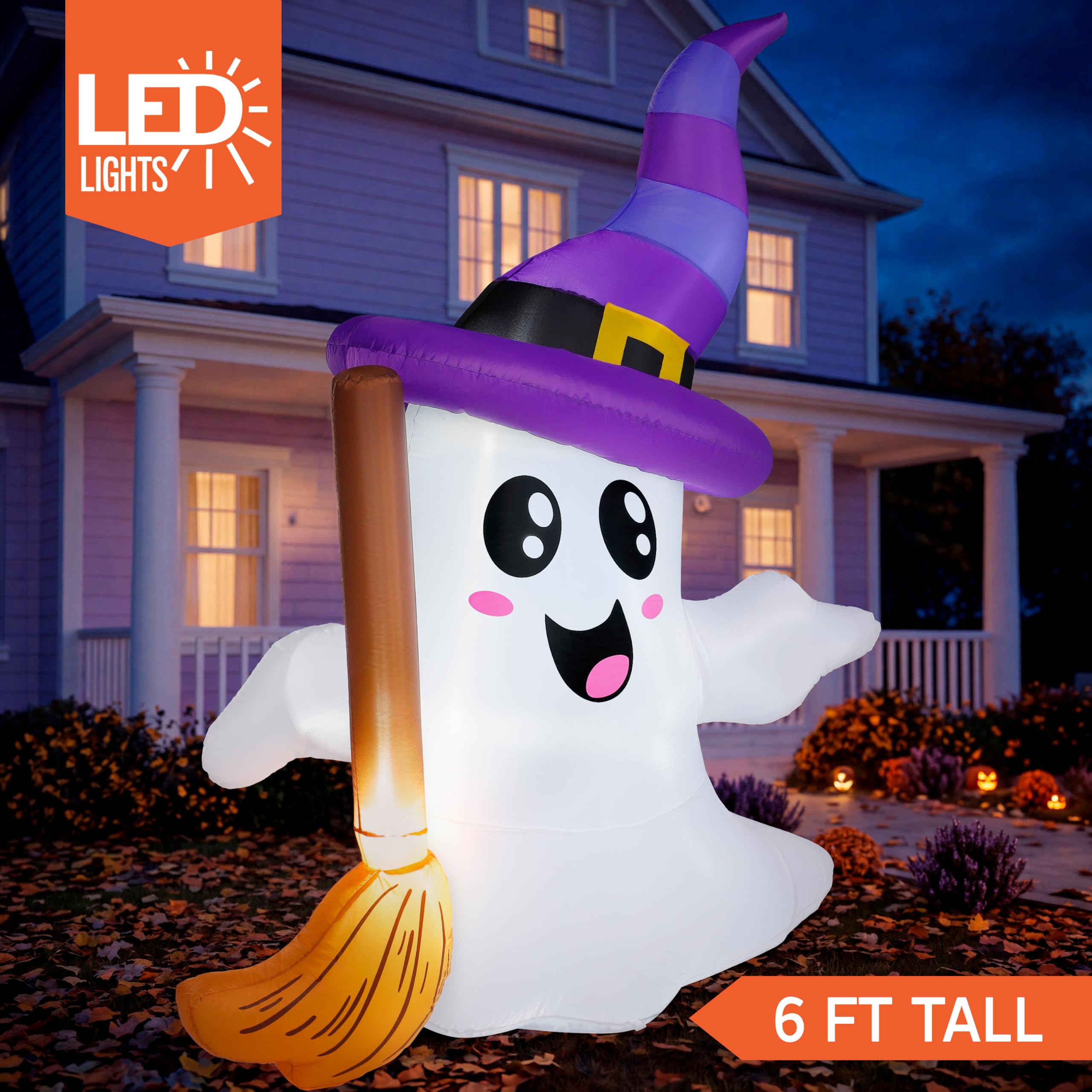 Back view of JOYIN inflatable ghost showing LED lights