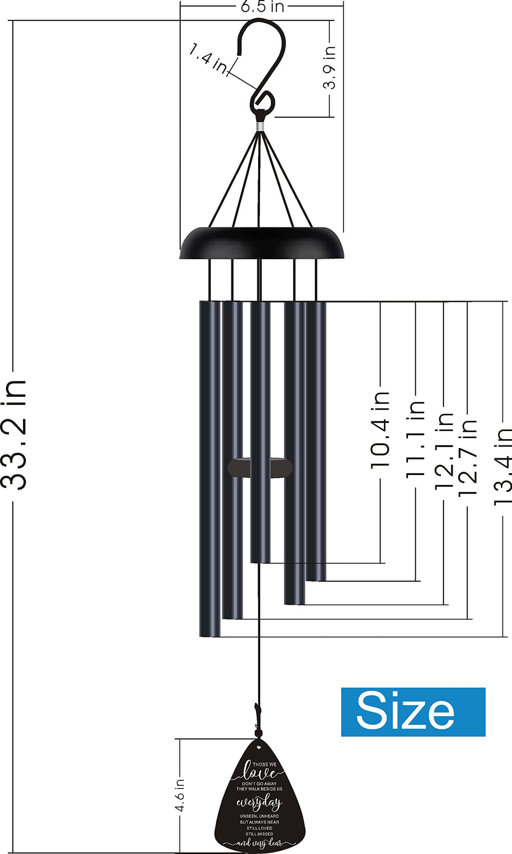 Back view of JUST FOR WIND Memorial Wind Chimes