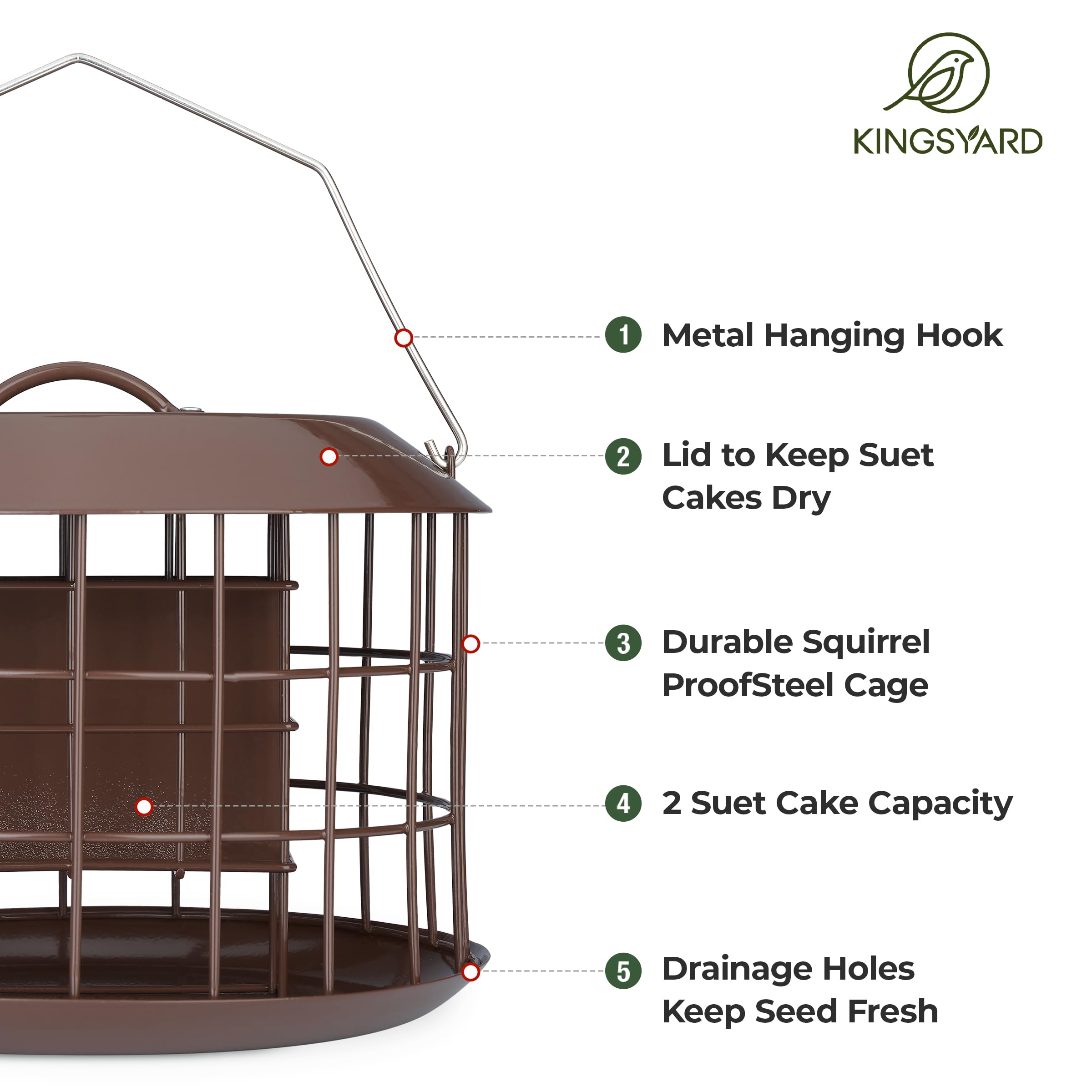 Back view of Kingsyard suet feeder with tray and weatherproof features