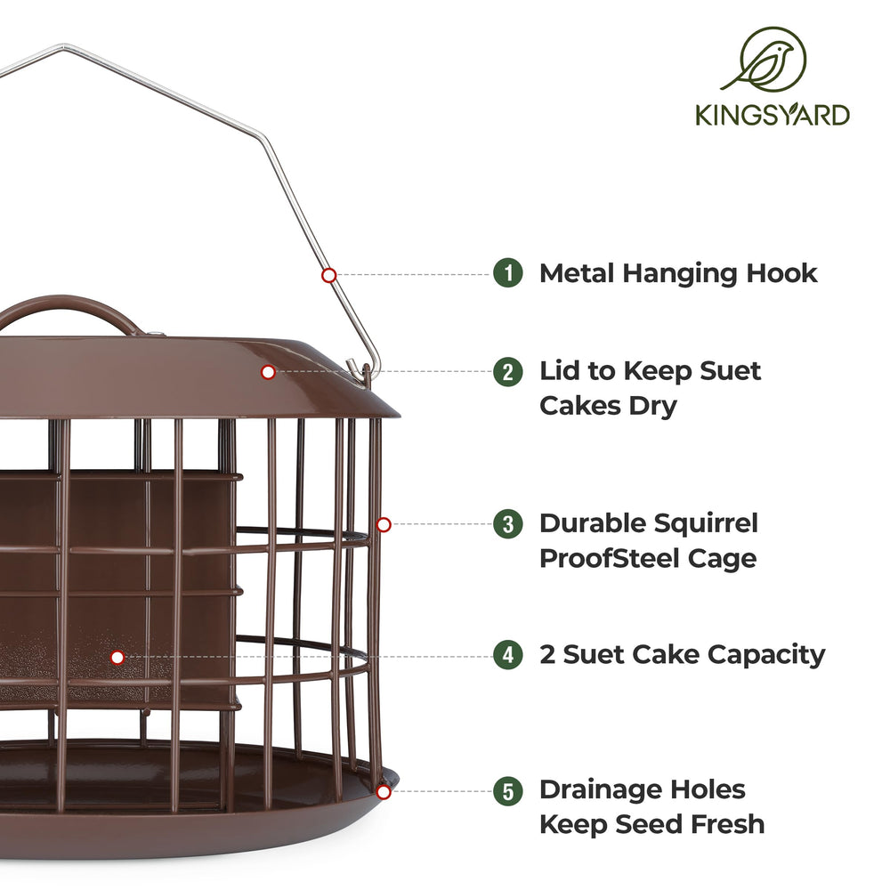 Back view of Kingsyard suet feeder with tray and weatherproof features