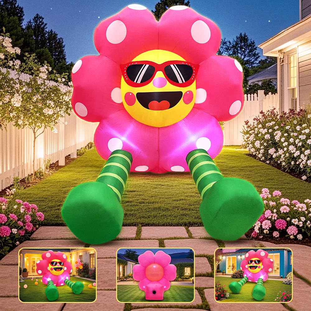 Back view of KOOY inflatable sunflower showing built-in fan
