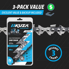 Back view of KUZA 12 Inch Chainsaw Chain blister packaging