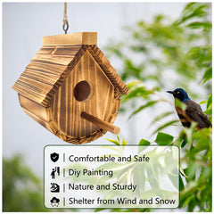 Back view of KWISAMR wooden birdhouse showing access door
