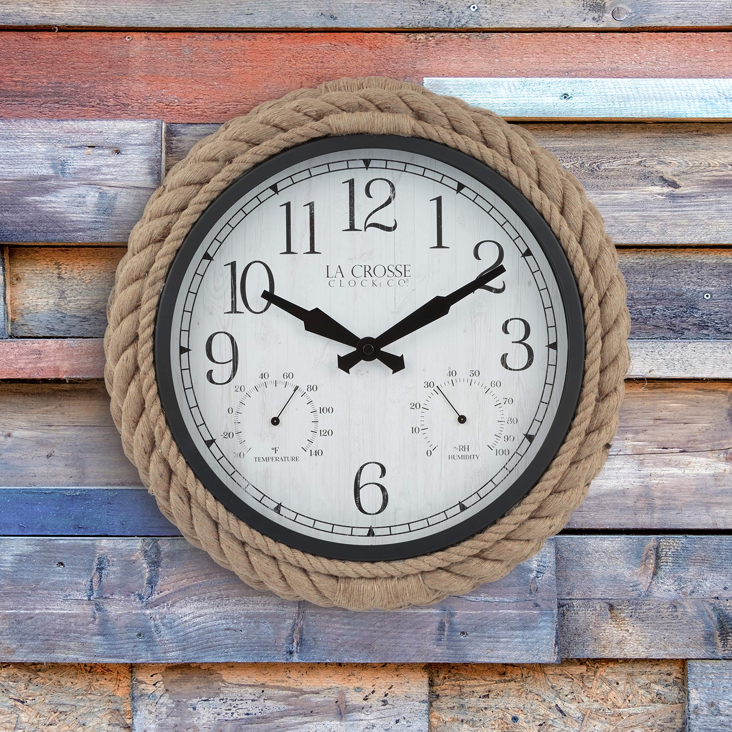 Back view of La Crosse 14-inch Rowan wall clock showing battery compartment