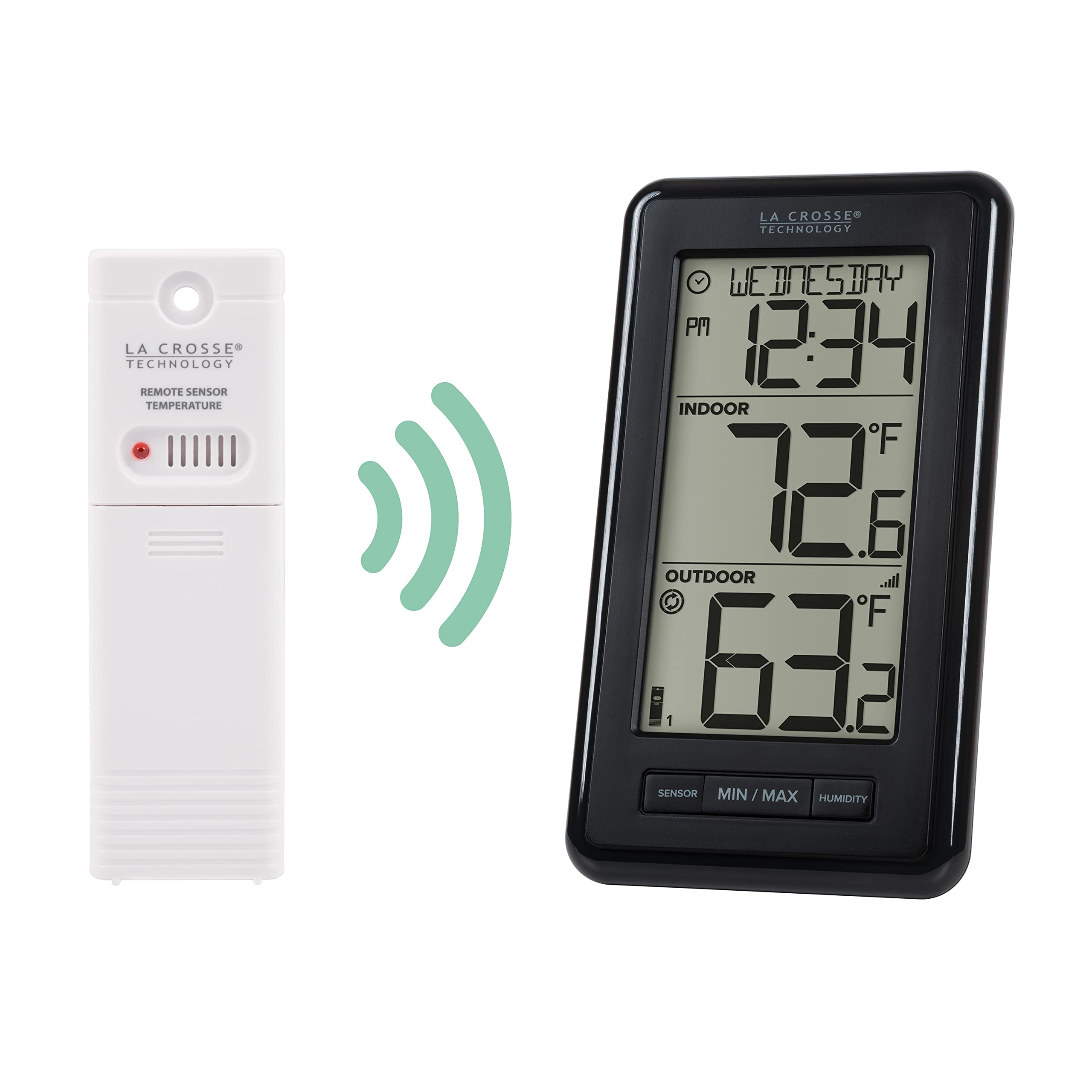 Back view of La Crosse Technology wireless thermometer with sensor