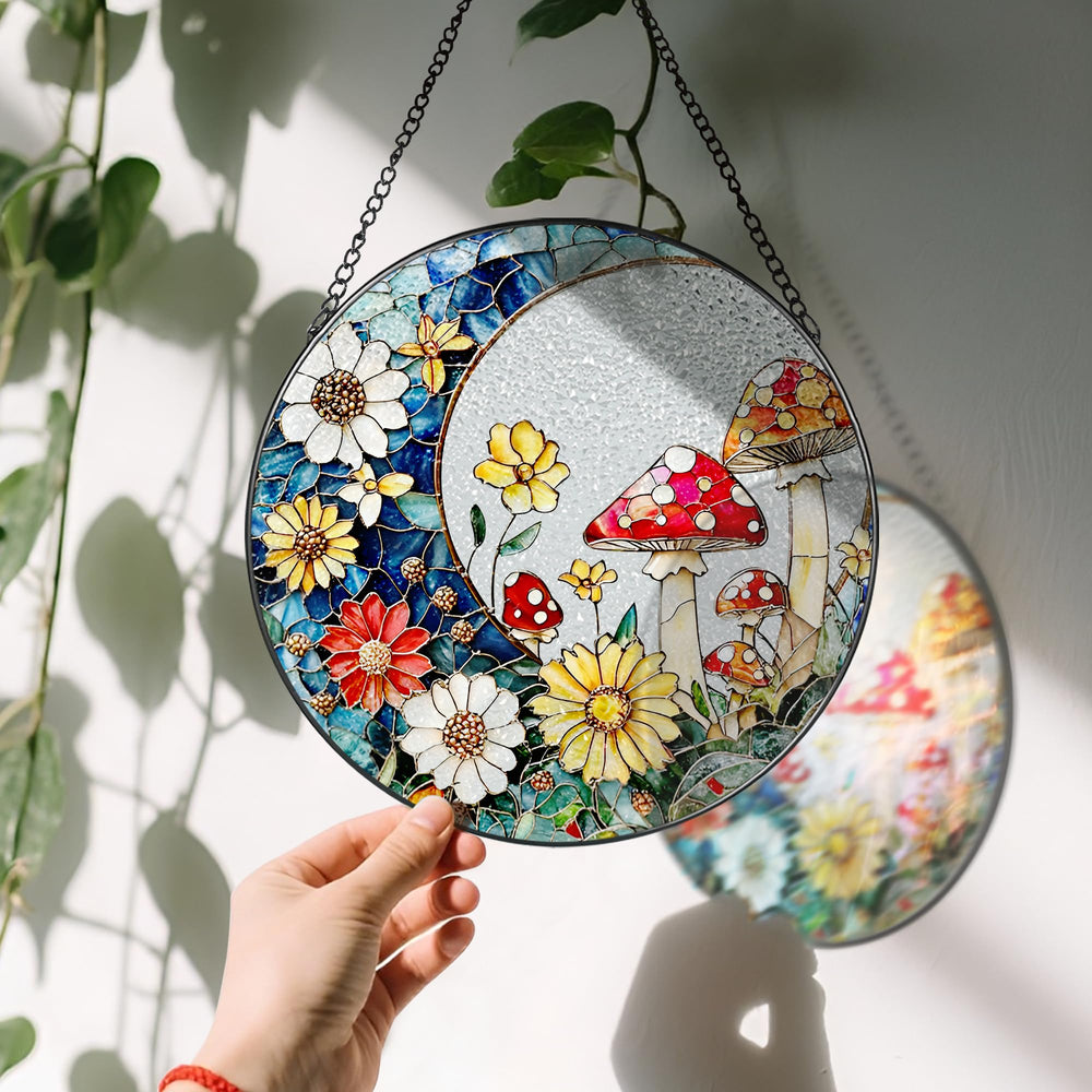 Back view of LAOWEIKI 8 Inch Mushroom Suncatcher