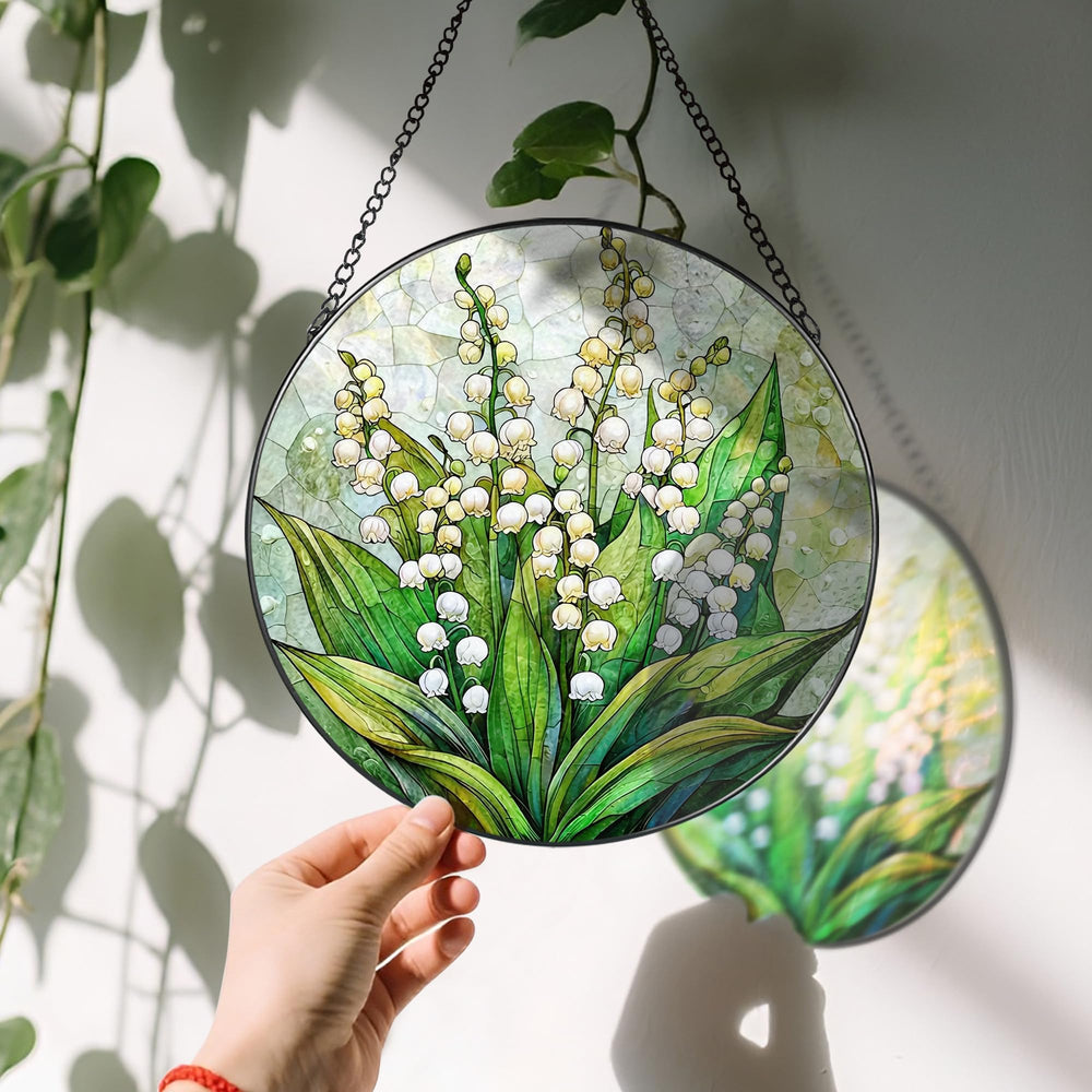 Back view of LAOWEIKI stained glass sun catcher with suction hook