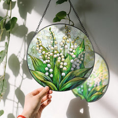 Back view of LAOWEIKI stained glass sun catcher with suction hook