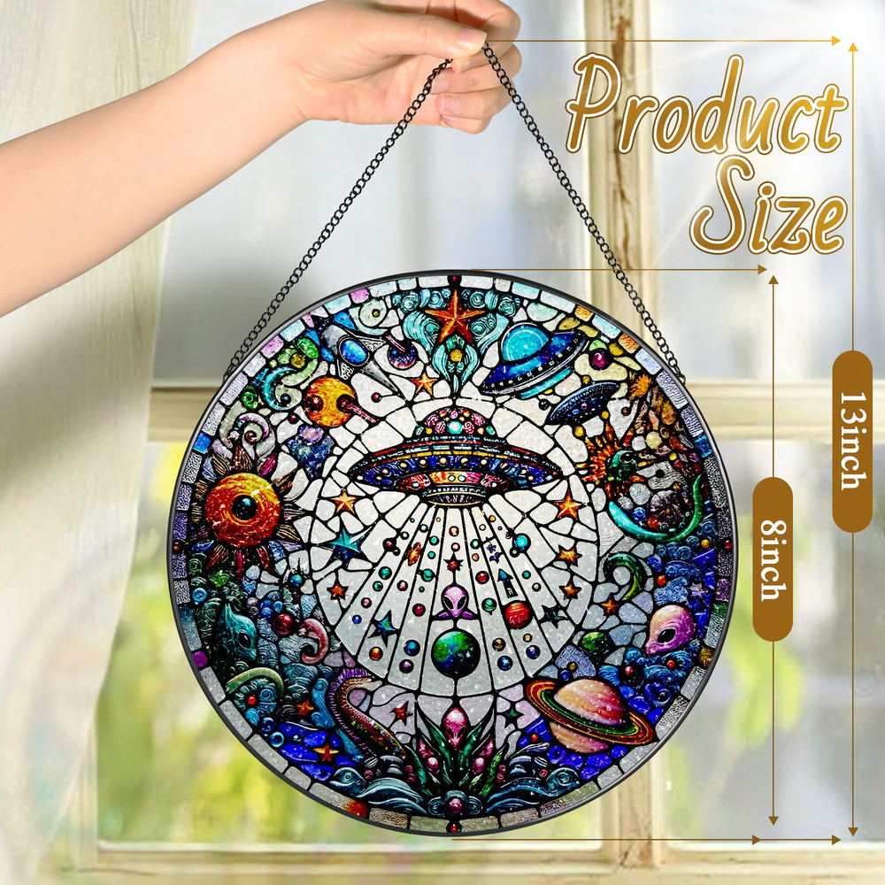 Back view of LAOWEIKI stained glass suncatcher with metal frame