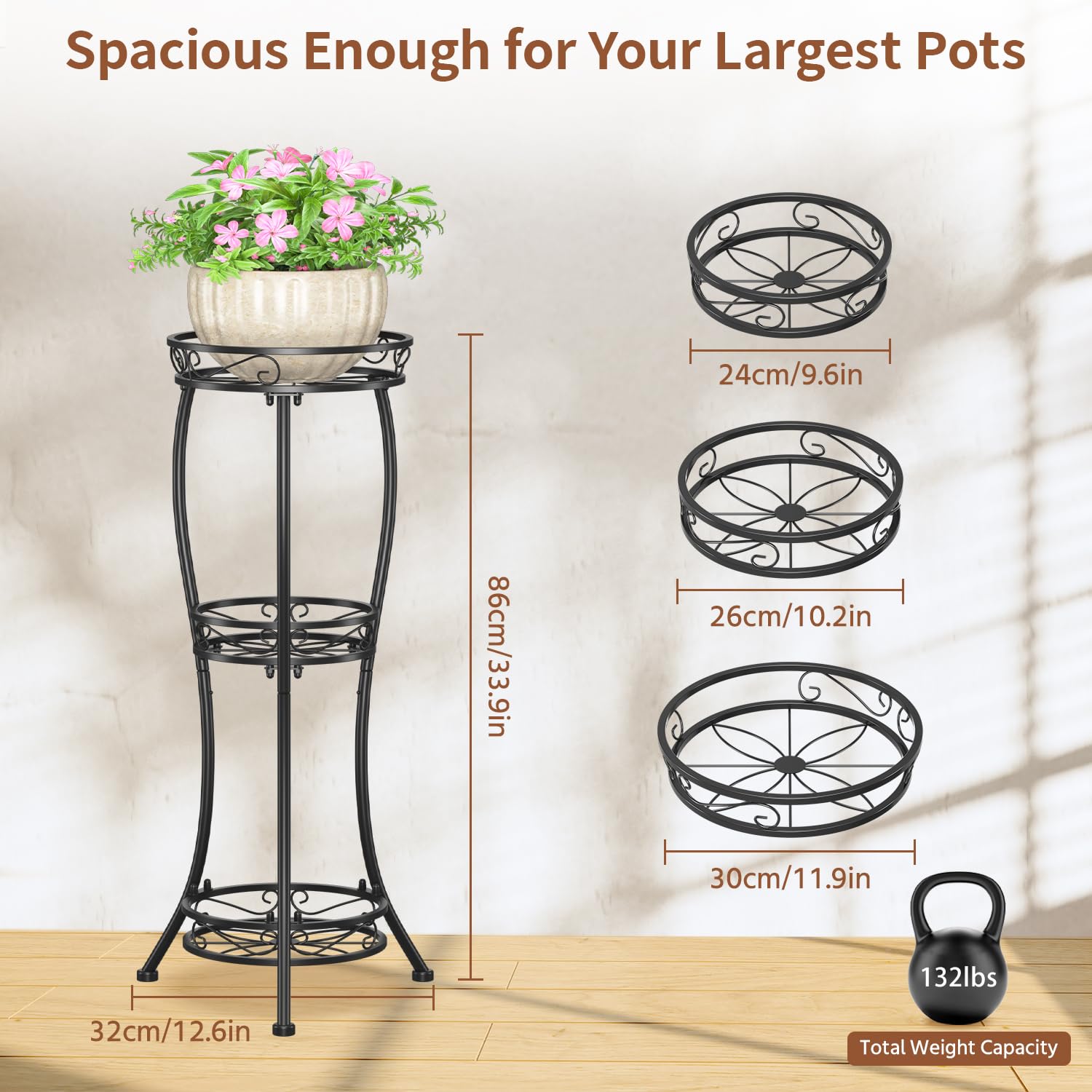 Back view of LASZOLA 3-Tier Metal Corner Plant Stand