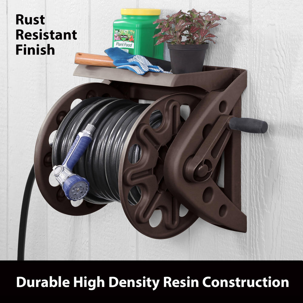 Back view of Liberty Garden Wall Mounted Hose Reel showing water connections