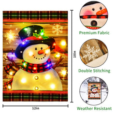 Back view of lighted snowman garden flag