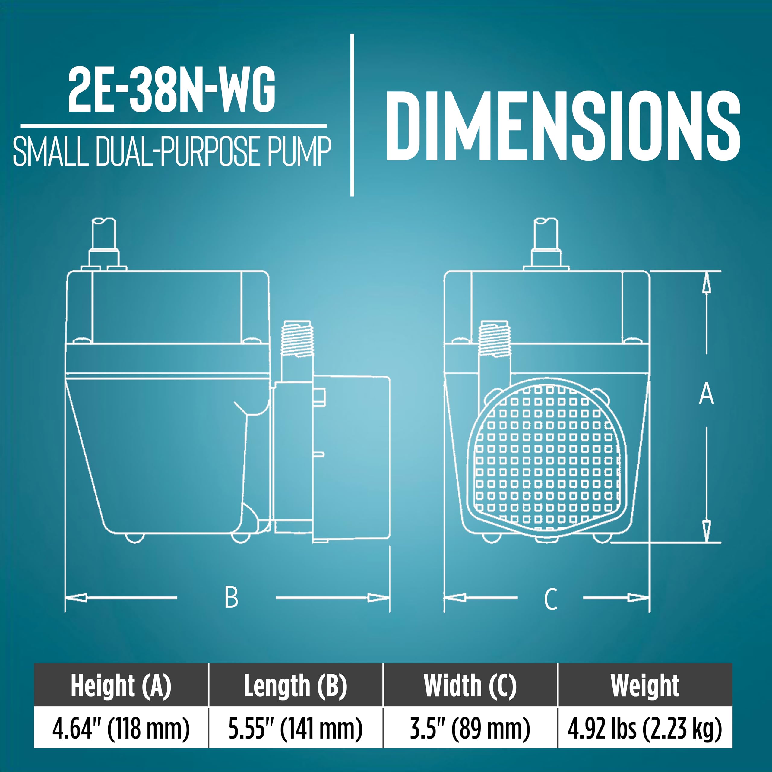 Back view of Little Giant 2E-38N-WG pump showing design
