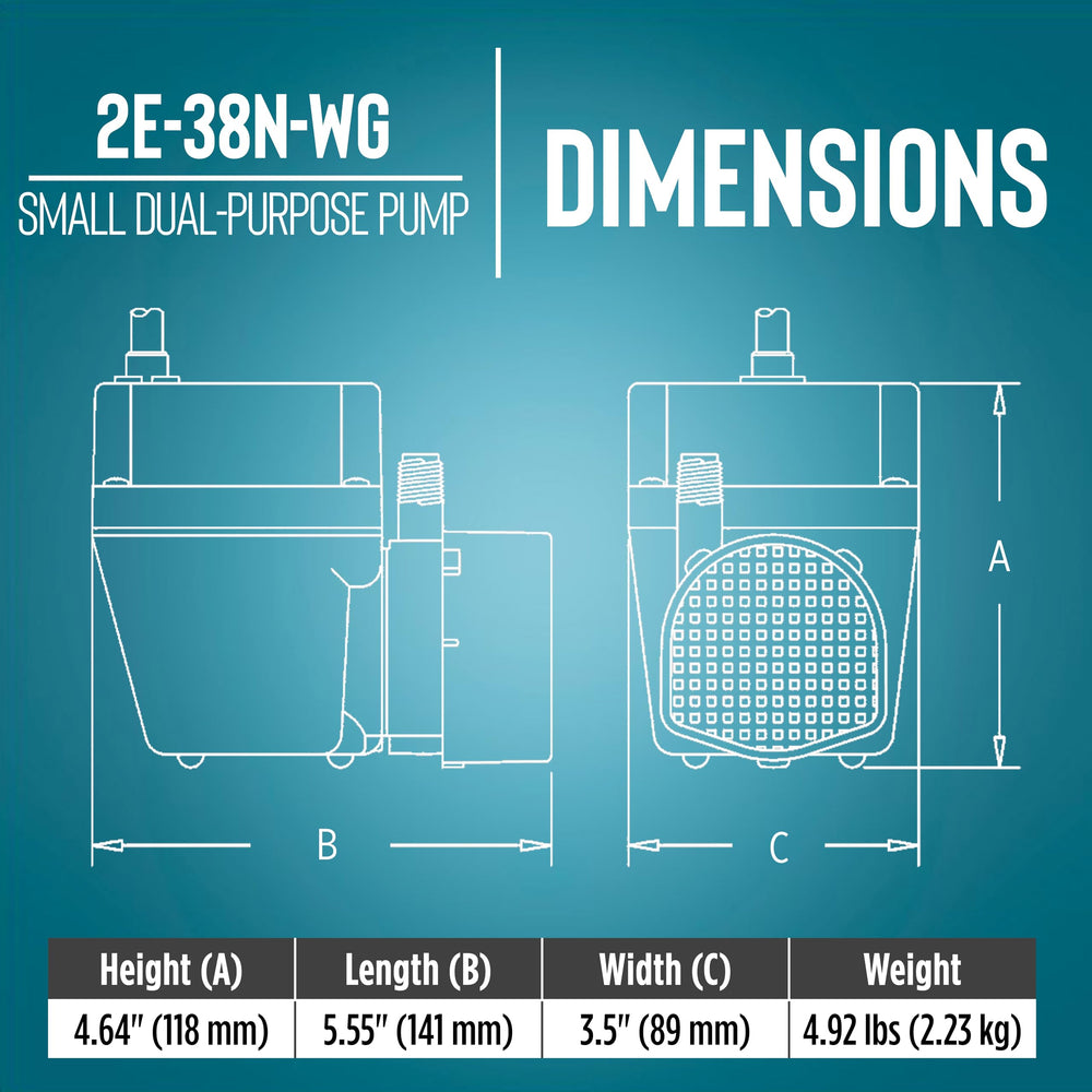 Back view of Little Giant 2E-38N-WG pump showing design