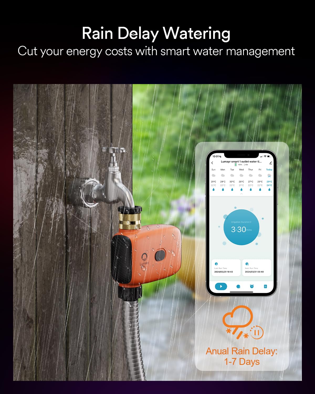 Back view of Lumary WiFi Water Timer showing battery compartment