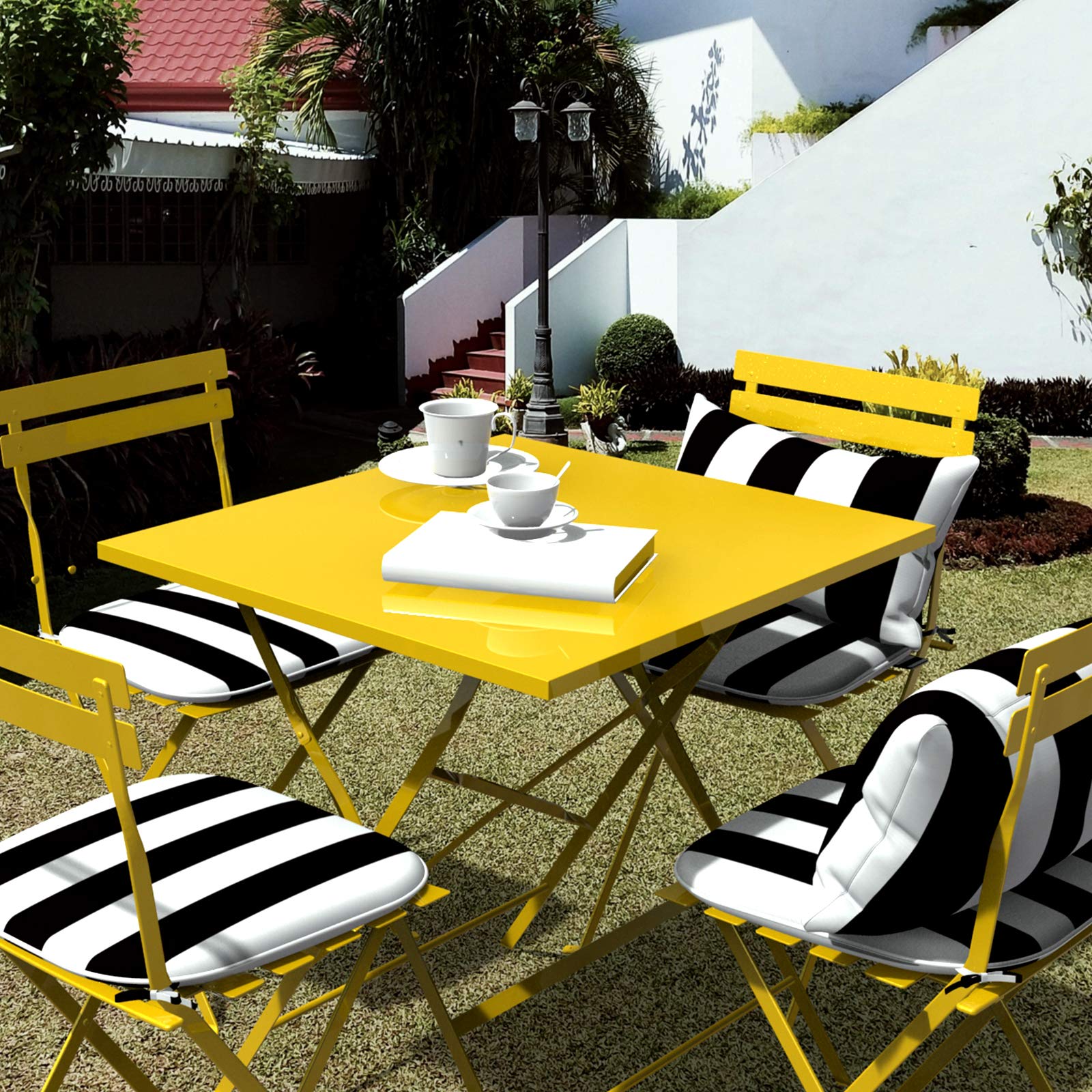 Back view of LVTXIII outdoor chair cushions in Cabana Black