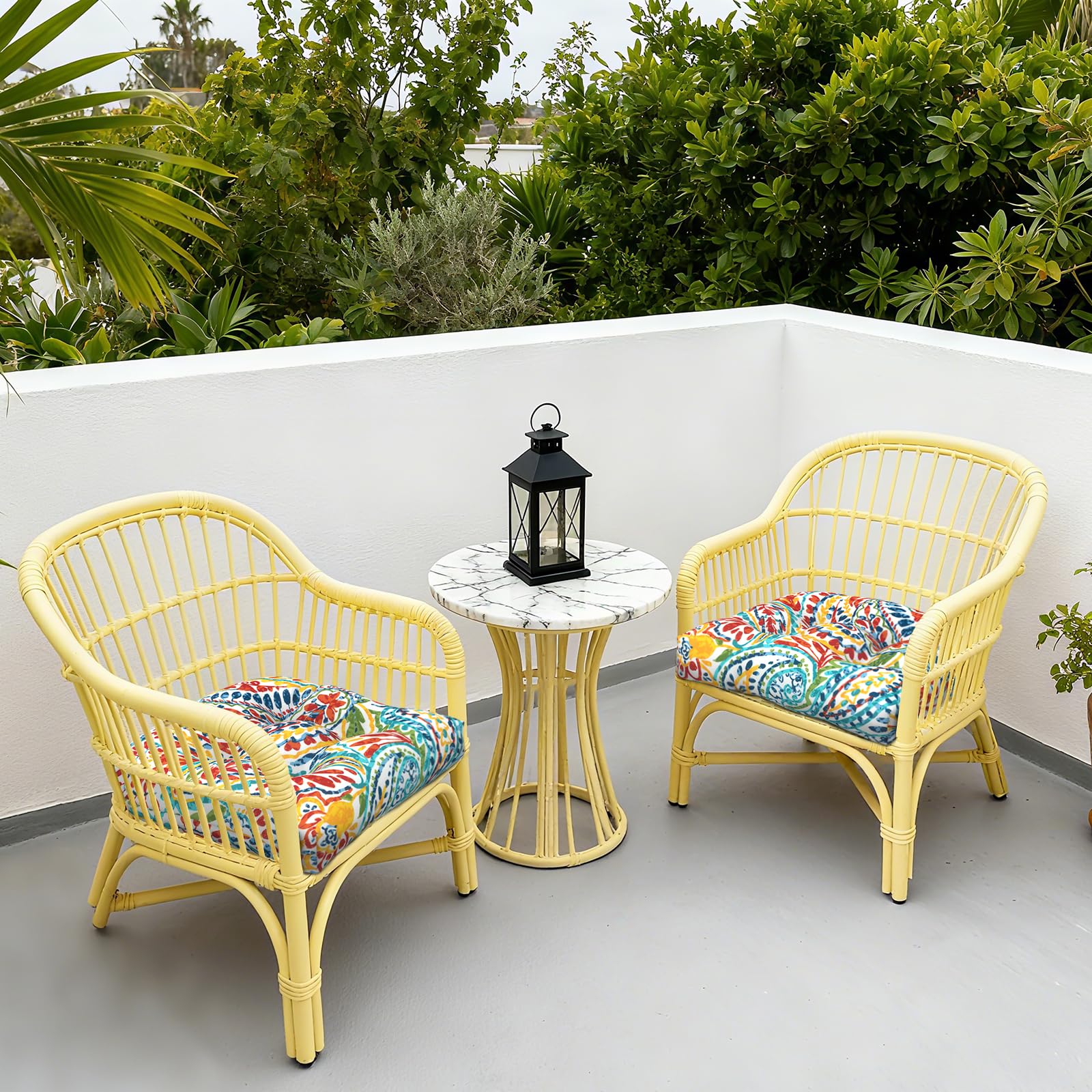 Back view of LVTXIII Tufted Seat Cushion with string ties