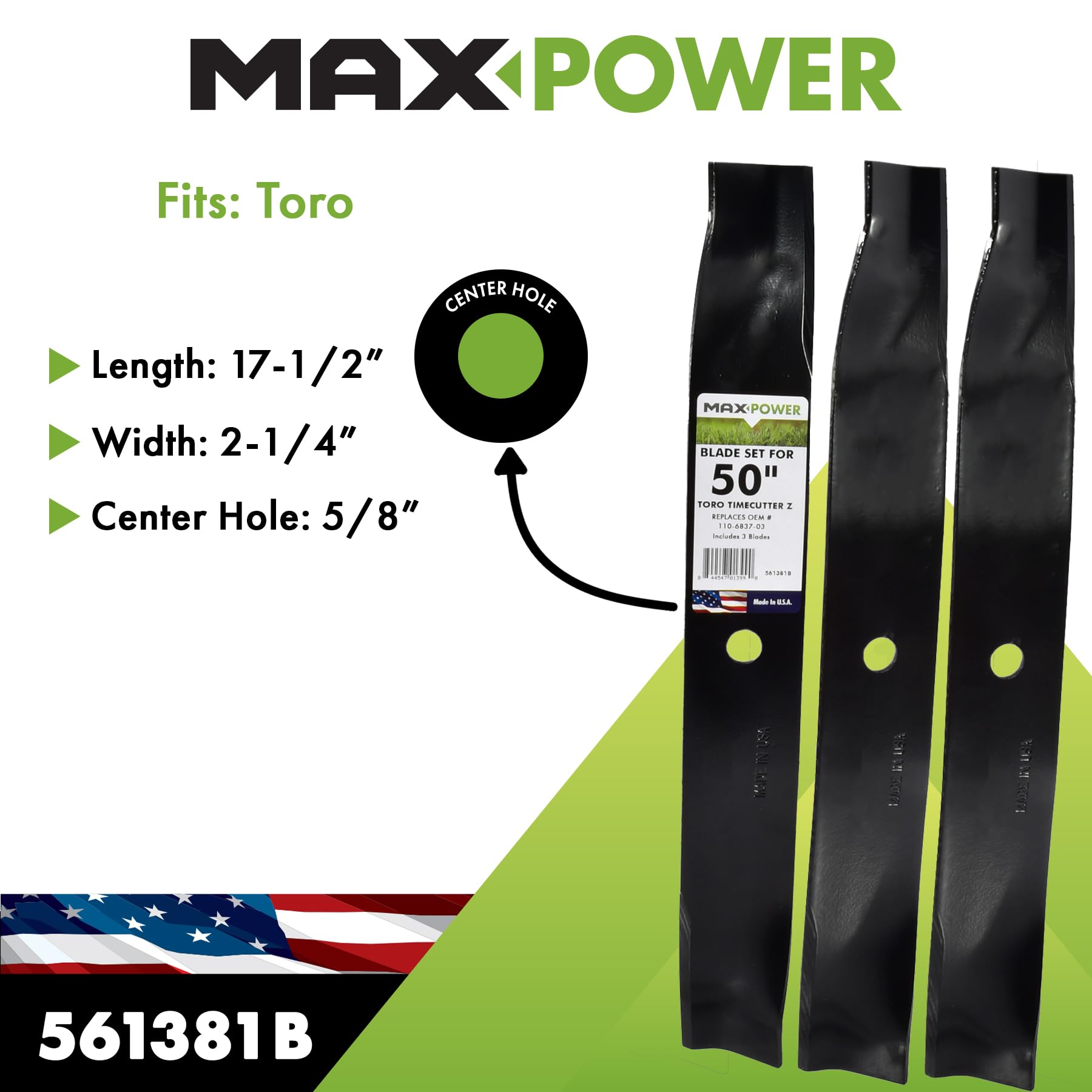 Back view of Maxpower 561381B blades, showing sharp edges