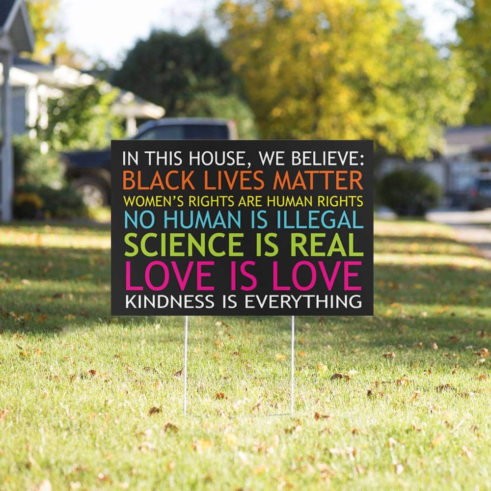Back view of MEGA FORMAT Black Lives Matter Yard Sign showing double-sided design