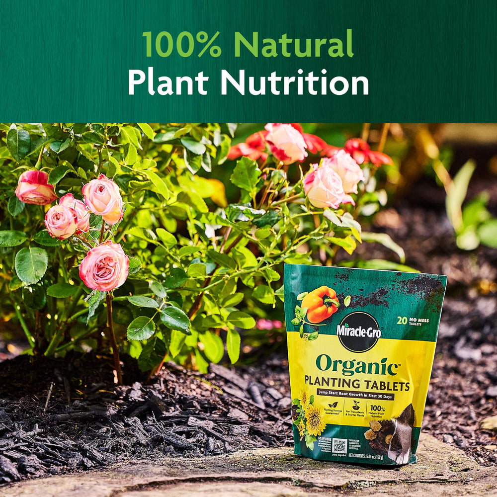 Back view of Miracle-Gro Organic Planting Tablets package with instructions
