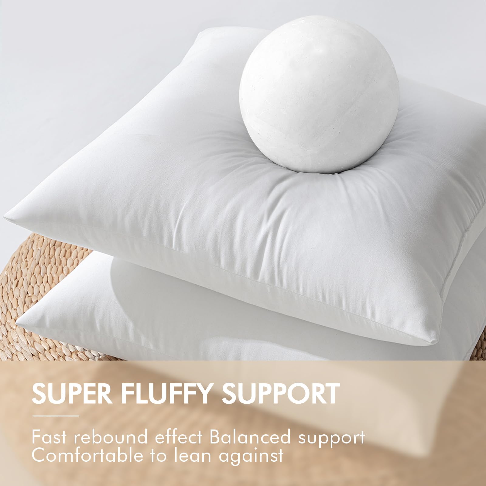 Back view of MIULEE outdoor pillow inserts in white