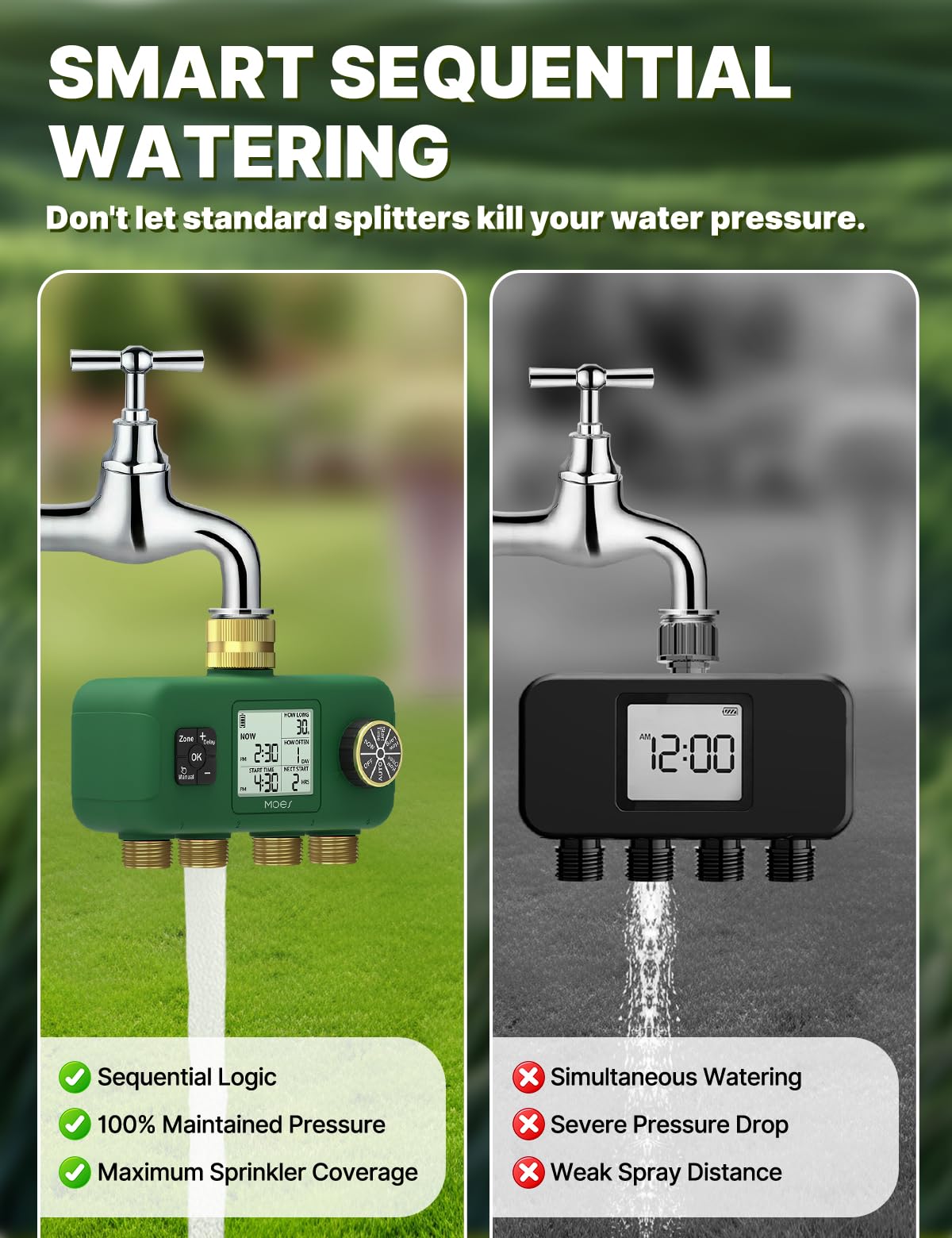 Back view of MOES 4 Zone Water Timer with battery compartment