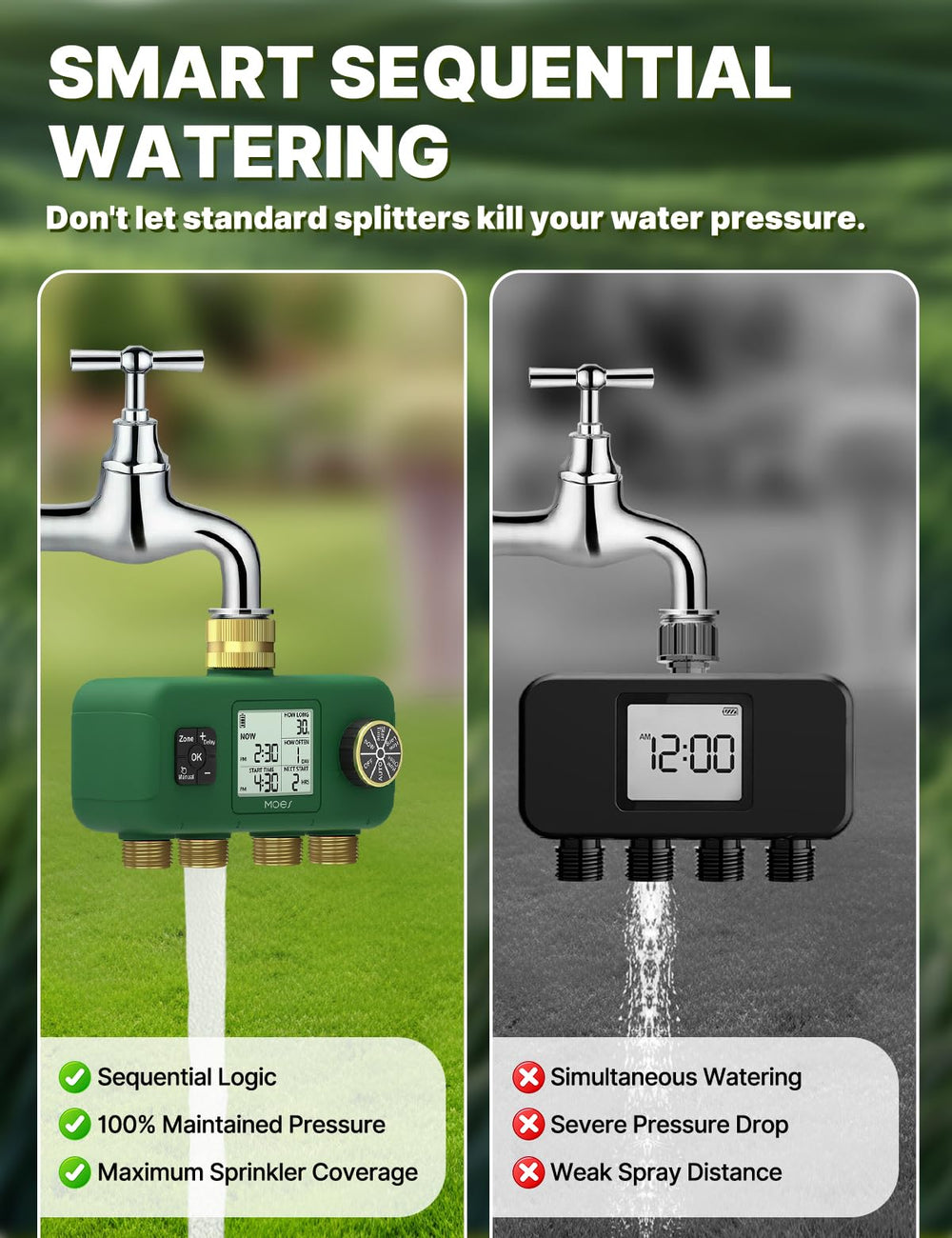 Back view of MOES 4 Zone Water Timer with battery compartment