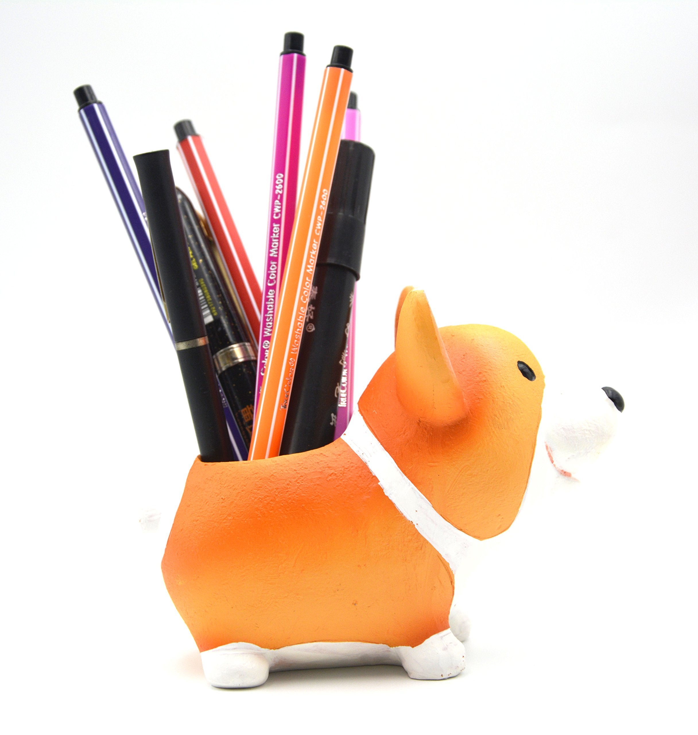 Back view of MONMOB Corgi Pen Holder showing storage space