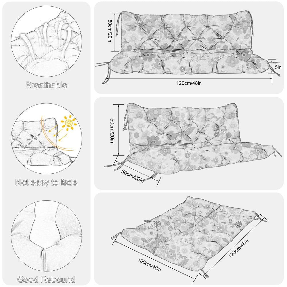 Back view of MQSXBF waterproof porch swing cushion