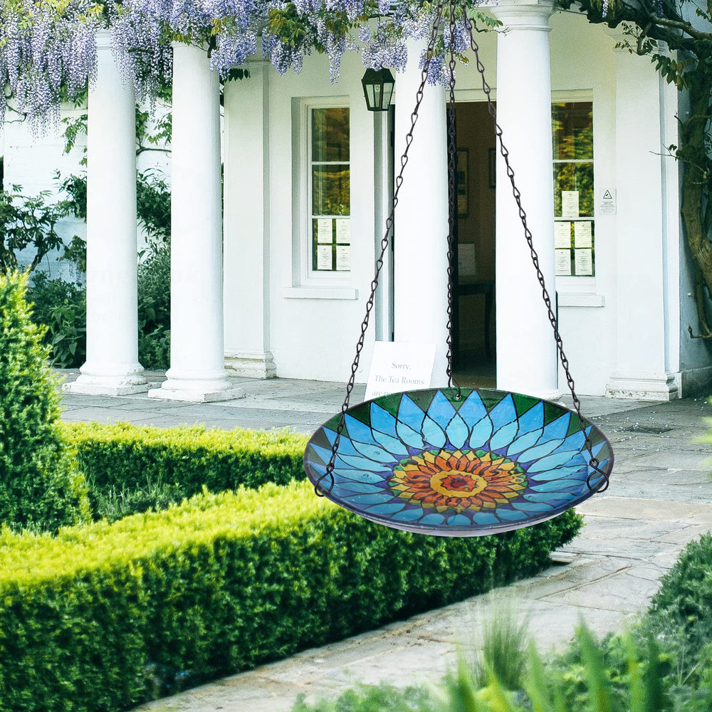 Back view of MUMTOP Hanging Bird Bath with metal chain