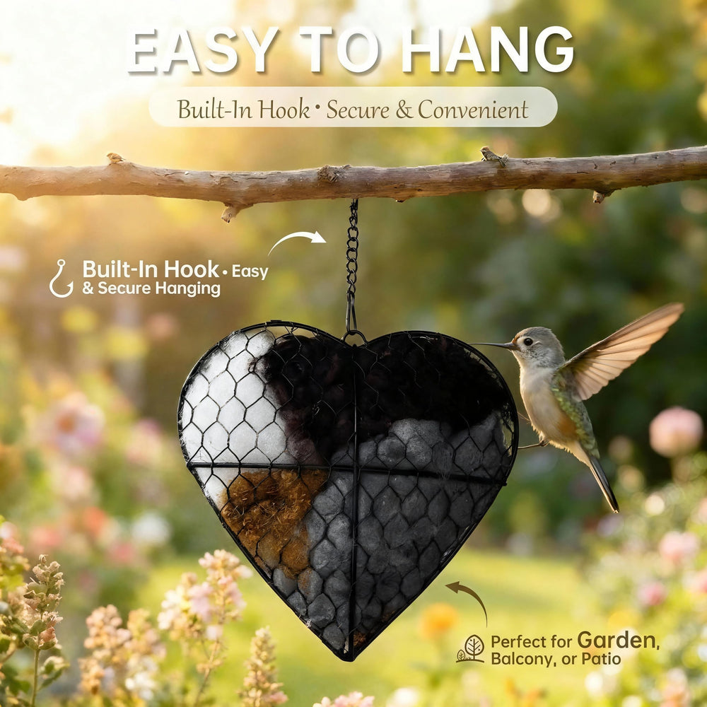 Back view of Mustio Handmade Fiber Bird Nesting Heart showing the hook
