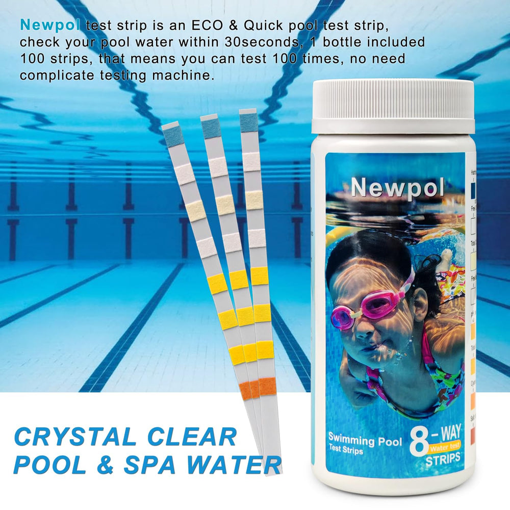 Back view of Newpol Pool Test Strips packaging
