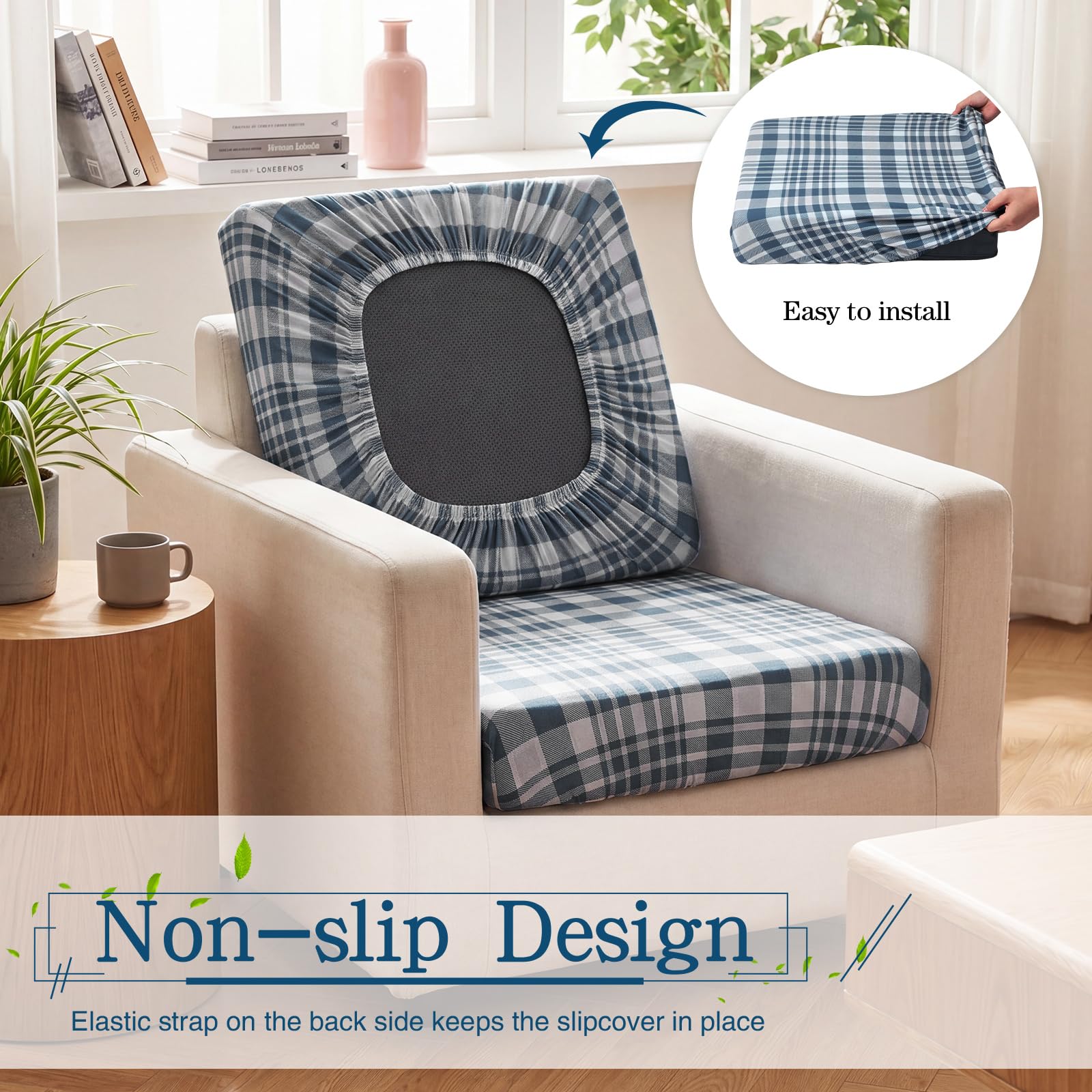 Back view of Newwiee blue grey cushion cover