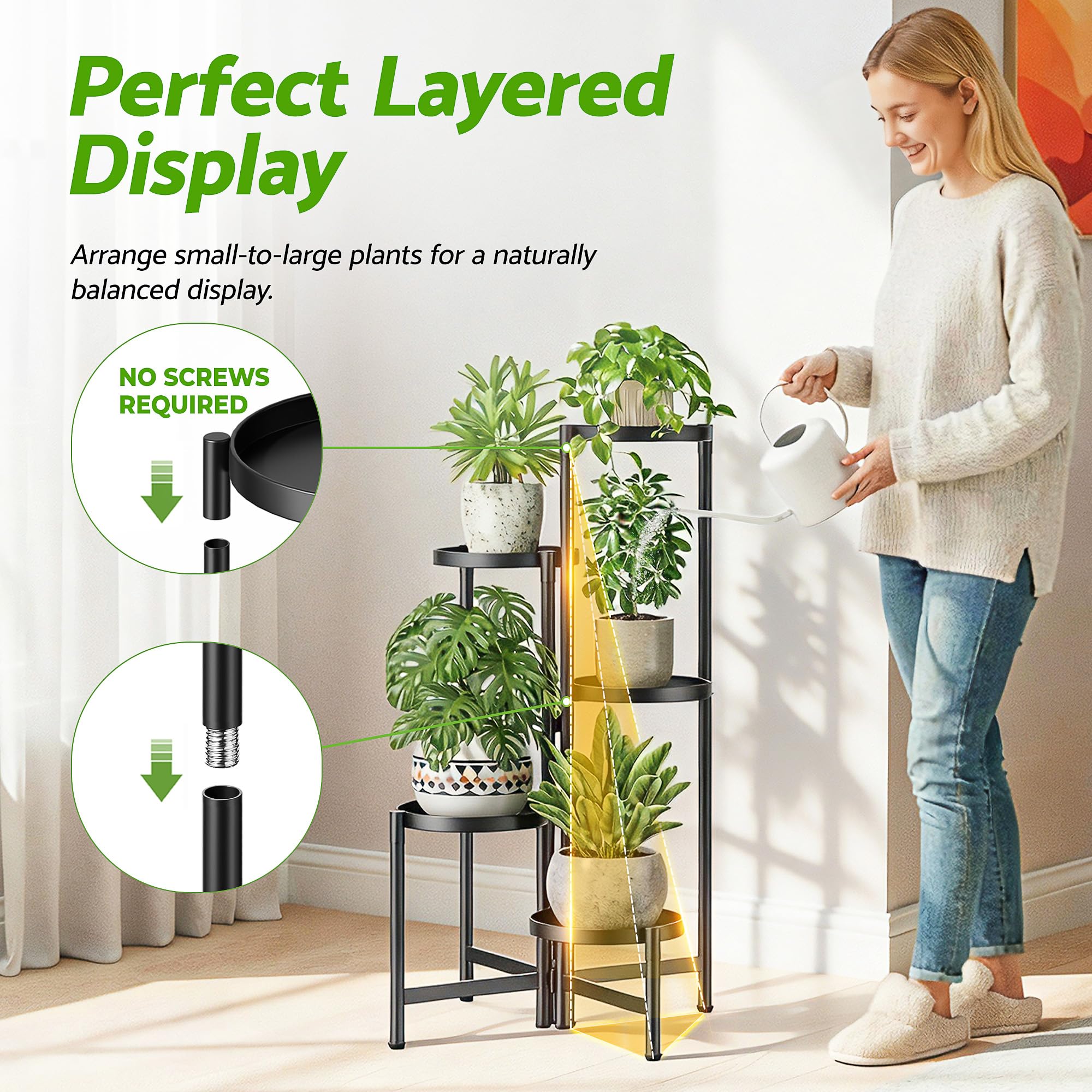 Back view of NQW Tall Plant Stand highlighting stability features