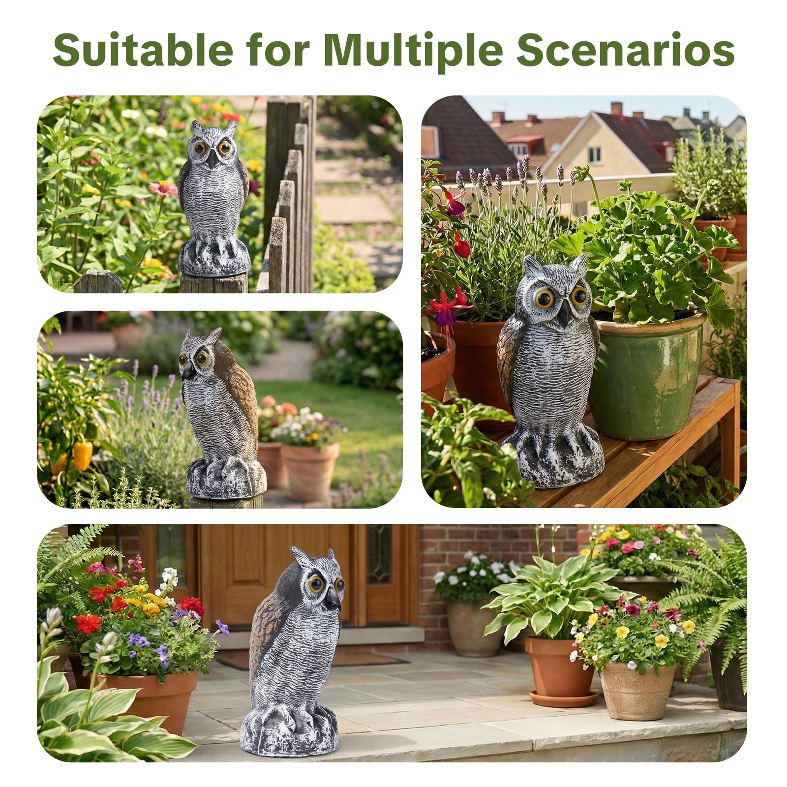 Back view of OFFO realistic owl statue showcasing feather texture