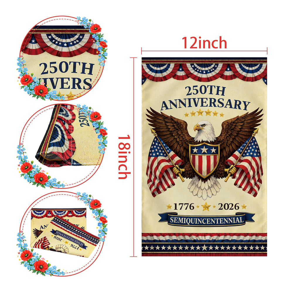 Back view of OHOME 250th Anniversary Garden Flag showing double-sided print
