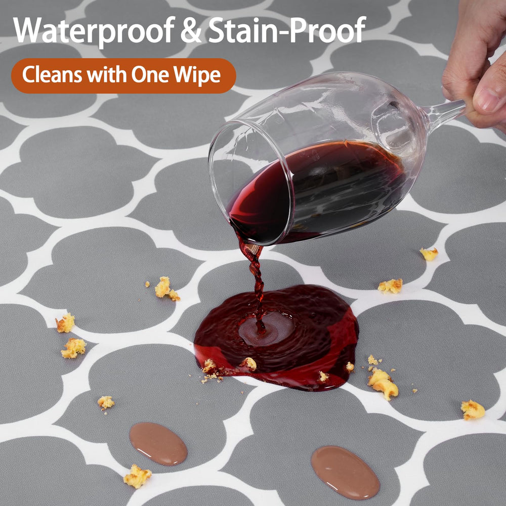 back view of opstellen round tablecloth showcasing the vinyl material