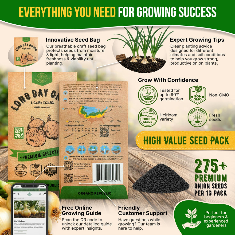 Back view of Organo Republic Onion Seeds Pack with growing instructions