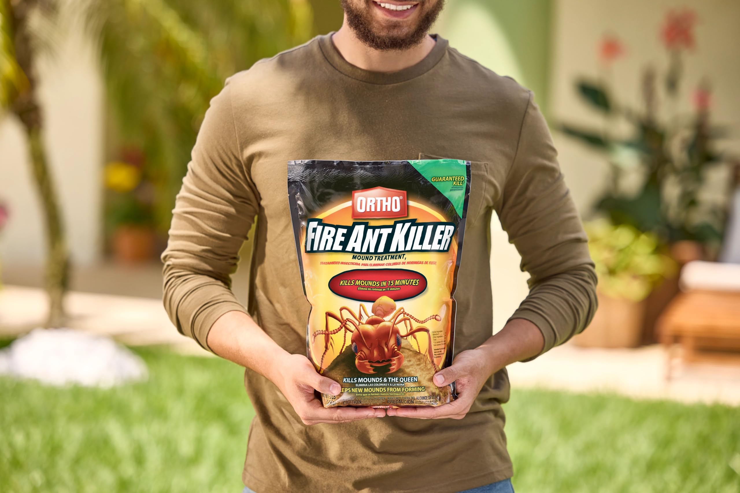 Back view of Ortho Fire Ant Killer Mound packaging