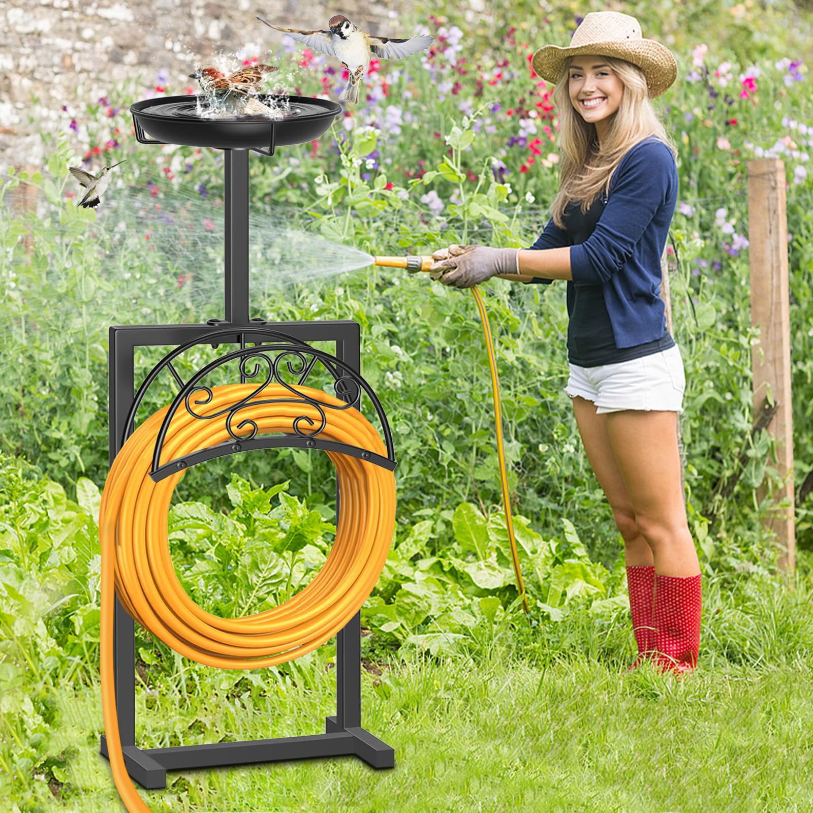 Back view of Ouinis Garden Hose Holder showing sturdy design