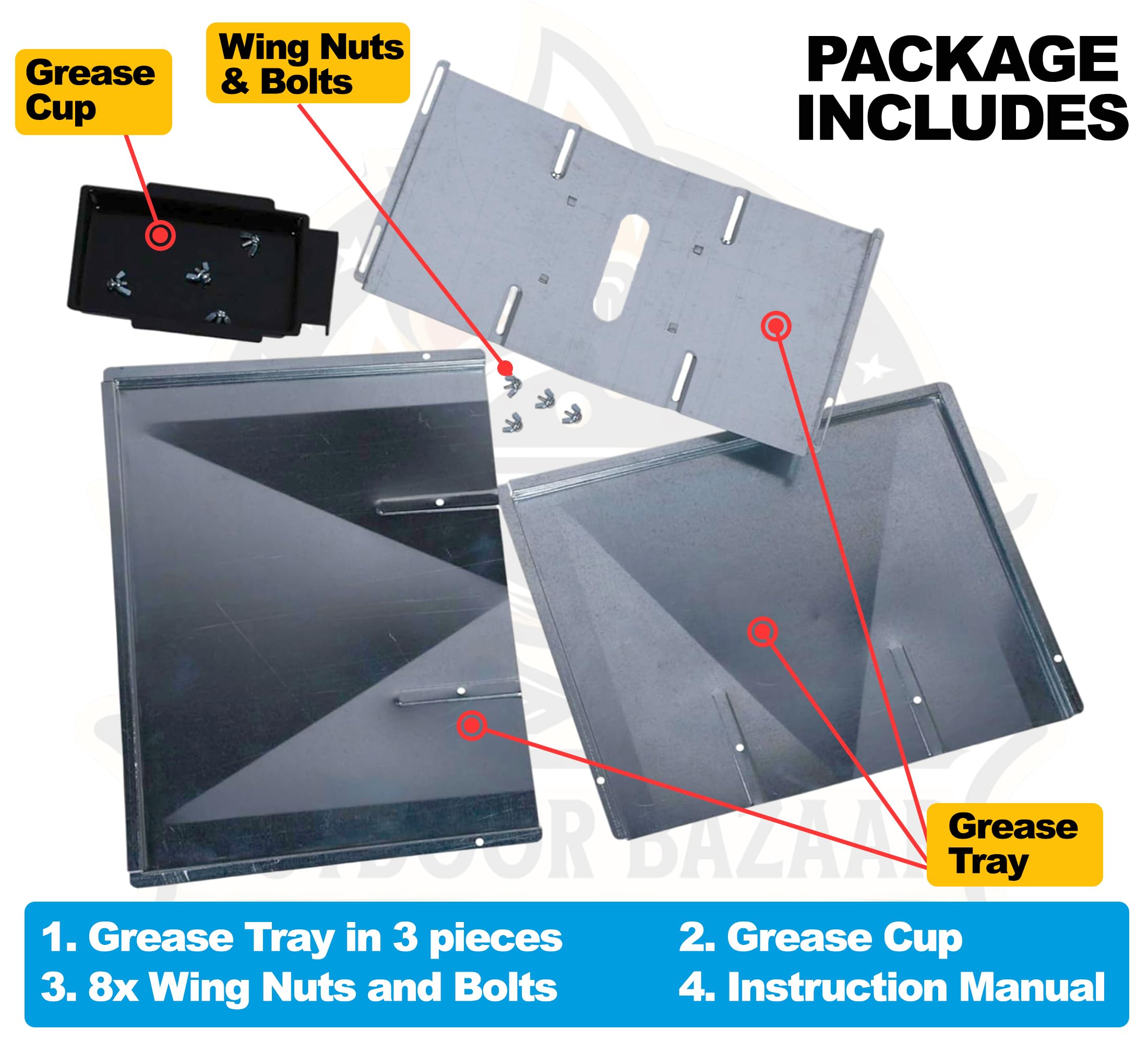 Back view of Outdoor Bazaar grease tray showing high-quality steel construction