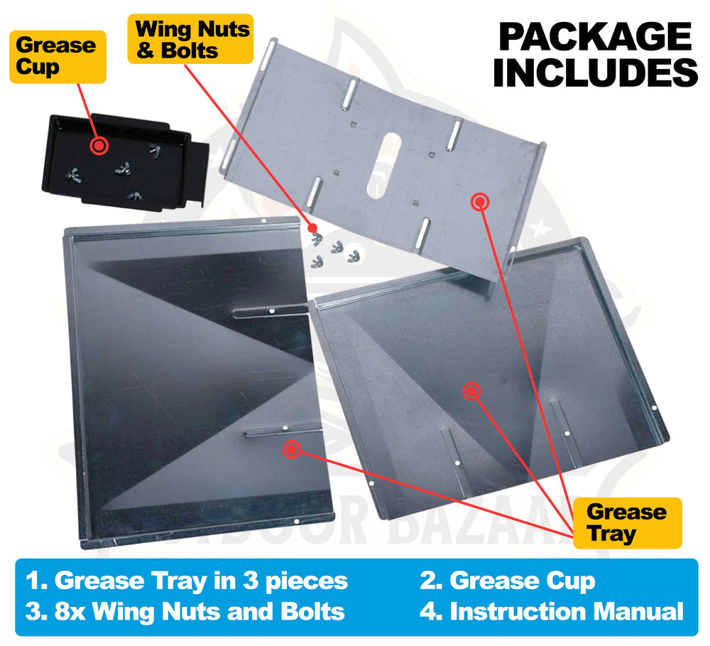 Back view of Outdoor Bazaar grease tray showing high-quality steel construction