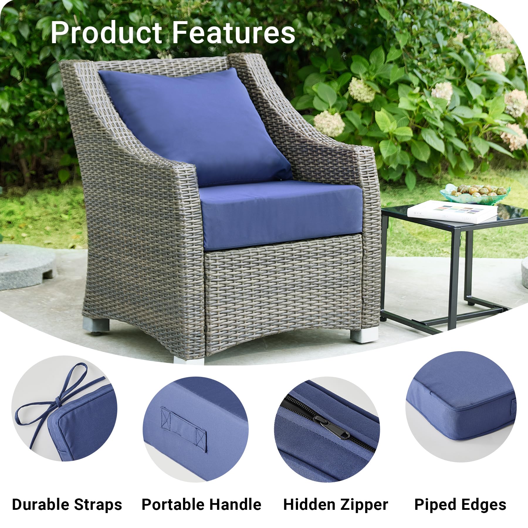 Back view of outdoor chair cushion set