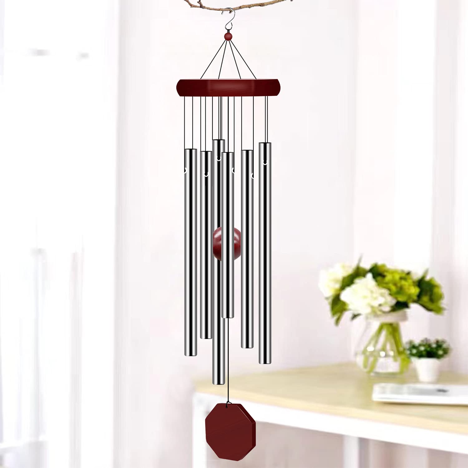 Back view of Pgzsy wind chimes showing the tube lengths