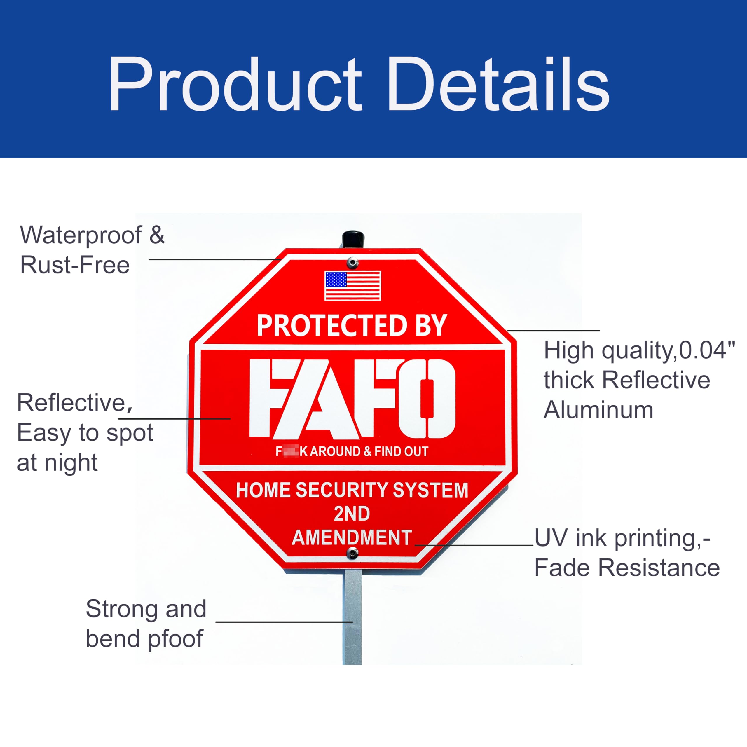 Back view of Poicrm FAFO Security Sign with stakes