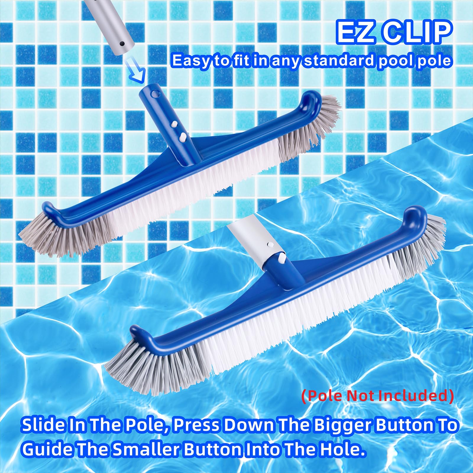 Back view of POOLAZA 17.5 inch Pool Brush highlighting construction